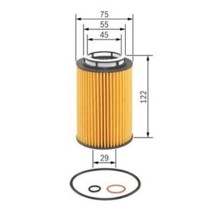 Málateikning af Bosch P 7158 olíusíuinnleggi