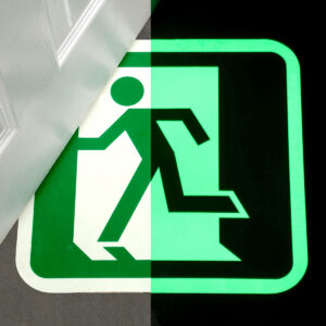 Emergency exit on the left, glow in the dark / glow in the dark sign
