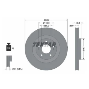 TEXTAR Bremsudiskur framan 320mm, 92306503