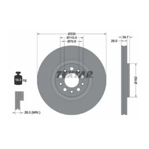 TEXTAR Bremsudiskur framan 330mm, 92351103