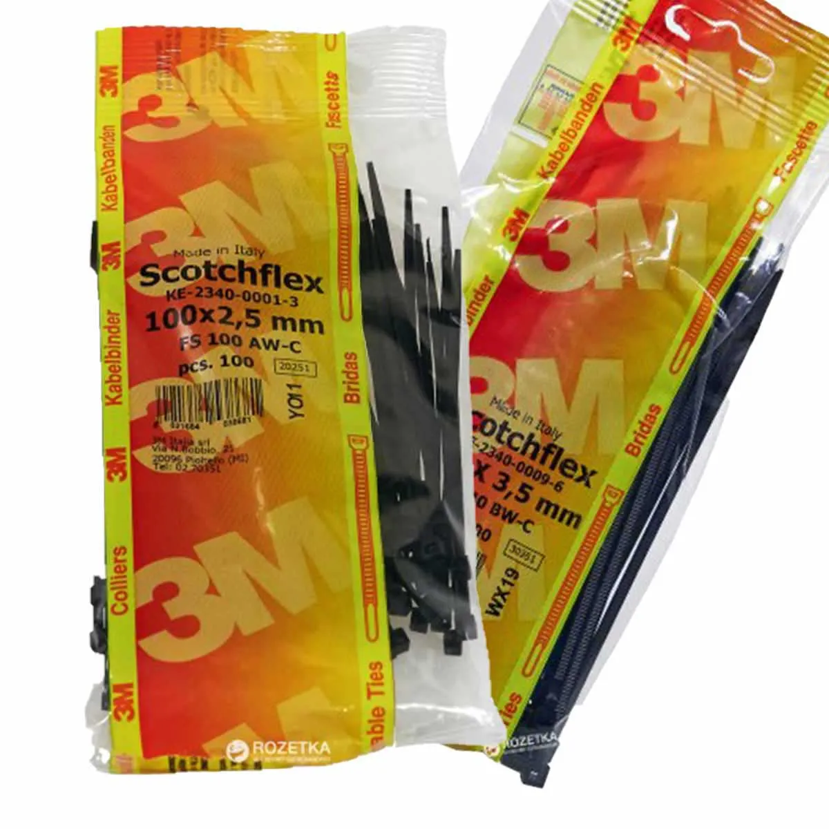 3M Scotchflex bensli í gulum og rauðum umbúðum, með svörtum benslum sýnilegum.