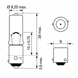 Tækniteikning af BOSCH H6W Basic WS peru
