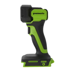 Greenworks G24SL200 vinnuljós frá hlið með Greenworks-merki á hausnum.