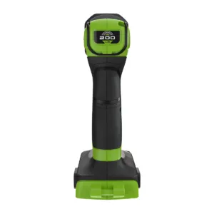 Bakhlið Greenworks G24SL200 vinnuljóss með hengilykkju og 200 lm merkingu.